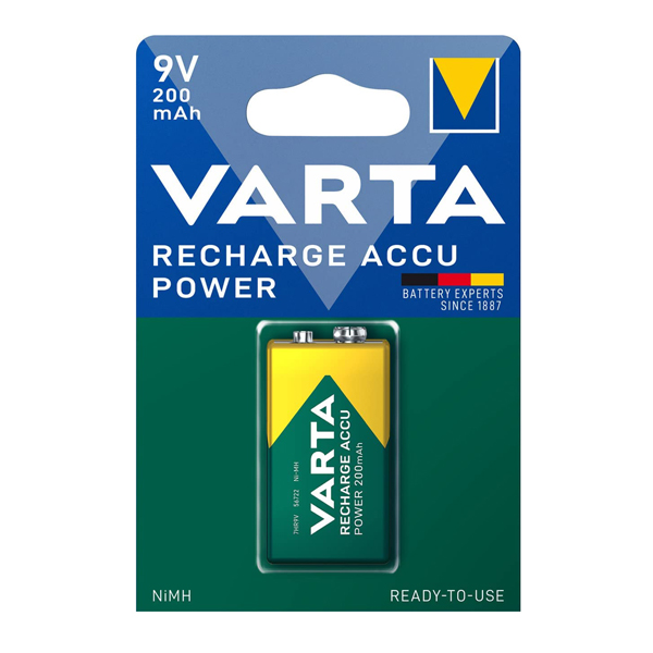 Батерия Varta Recharge Accu Power 9V 200 mAh Презареждаща се батерия VARTA Ready to Use 9V 200 mAh за микрофони, мишки, бебефо Батерия Varta Recharge Accu Power 9V 200 mAh Презареждаща се батерия VARTA Ready to Use 9V 200 mAh за микрофони, мишки, бебефо
