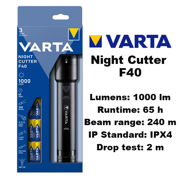 Cree LED Фенер Varta Night Cutter F40 мощност 1000 лумена, обхват до 240 метра, време на работа до 65 часа, система за прецизн Cree LED Фенер Varta Night Cutter F40 мощност 1000 лумена, обхват до 240 метра, време на работа до 65 часа, система за прецизн