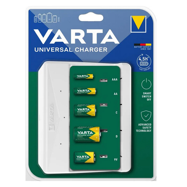 VARTA PowerMaster Universal Charger, Зарядно устройство, Зарежда 2 или 4 AA, AAA, C, D или 1 брой 9V VARTA PowerMaster Universal Charger, Зарядно устройство, Зарежда 2 или 4 AA, AAA, C, D или 1 брой 9V
