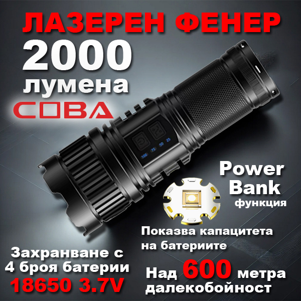 Професионален лазерен фенер COBA с мощност над 2000 лумена.jpg Професионален лазерен фенер COBA с мощност над 2000 лумена.jpg