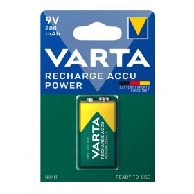 Батерия Varta акумулаторна 9V 200 mAh Презареждаща се батерия VARTA Ready to Use 9V 200 mAh за микрофони, мишки, бебефони, радиочасовници, играчки, радиоуправляеми, електрич