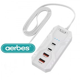 Зарядно устройство с 4 порта, 2 Type-C и 2 USB-A, за едновременно зареждане на няколко устройства