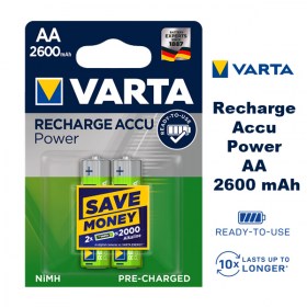 Батерии VARTA Recharge Accu Power AA 2600 mAh NiMH 1.2V 2 броя акумулаторни батерии NM1500, AA, LR6, HR6, DC1510  Акумулаторните батерии VARTA Recharge Accu Power осиг