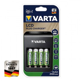 VARTA LCD Plug Charger Plus може да зарежда едновременно AA, AAA и 9V NiMH батерии а допълнителният USB изход може да зарежда едновременно външни устройства