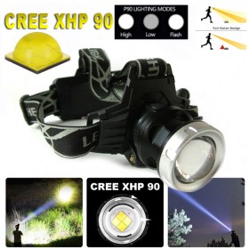 Челник с CREE XHP 90, регулиране на фокуса, различни режими на светене, акумулаторни батерии - 2 броя 18650 3.7V Li-ion. Акумулационен фенер за глава с най-новият CREE XHP 90, регулиране на фокуса.