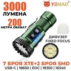 YEMAO F337X тактически LED фенер 3000 лумена с UV и 4-цветна странична светлина
