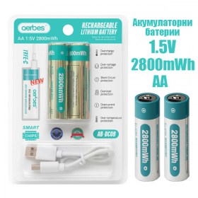 Акумулаторни батерии Aerbes AA 1.5V 2800mWh литиево-йонни с Type-C зареждане – комплект от 2 броя