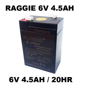 батерия 6V 4.5Ah Акумулаторна батерия RAGGIE 6V, 4.5Ah 20HR батерия 6V 4.5Ah 3FM-4.5AH/20HR Аналози: Rocket ES4-6, Enersys / Yuasa NP4-6, Powersonic PS-640, PS640, Panasonic LC